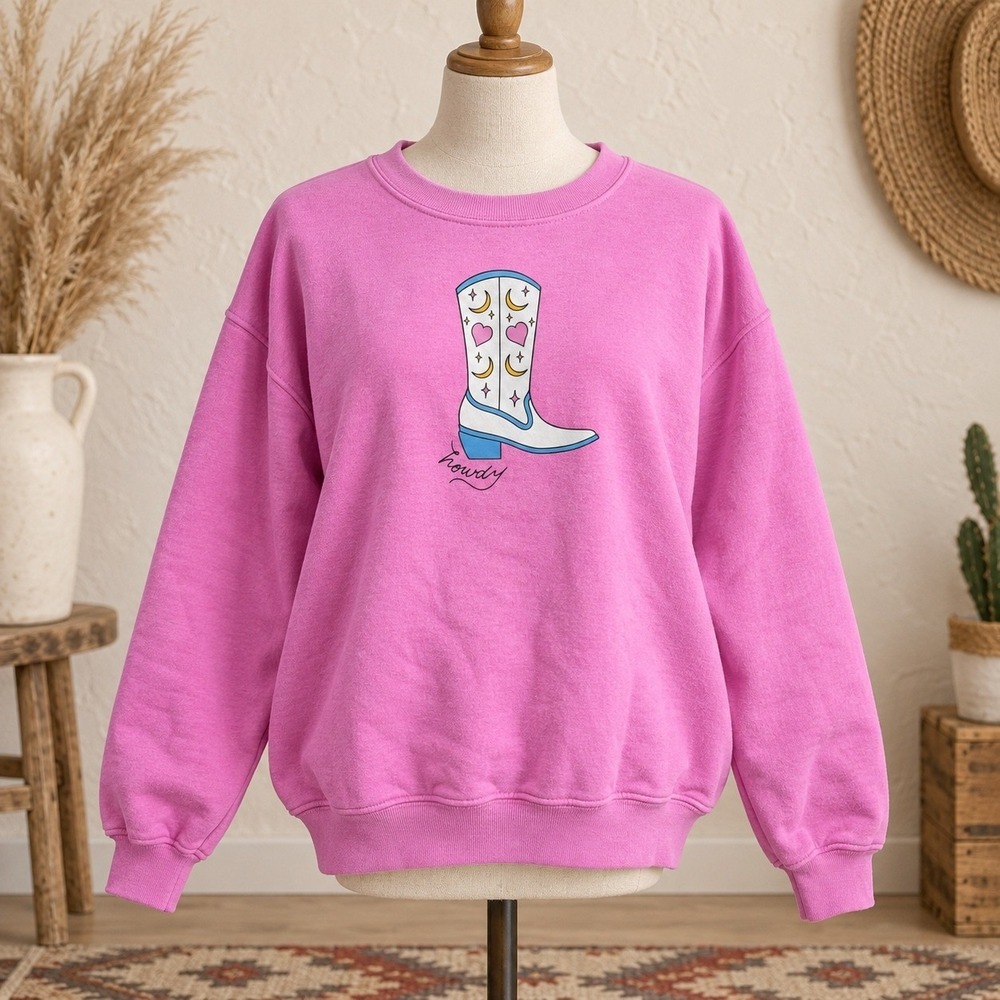 PacSun Howdy Cowboy Boot Graphic Pink Crewneck Sweatshirt Coastal Cowgirl